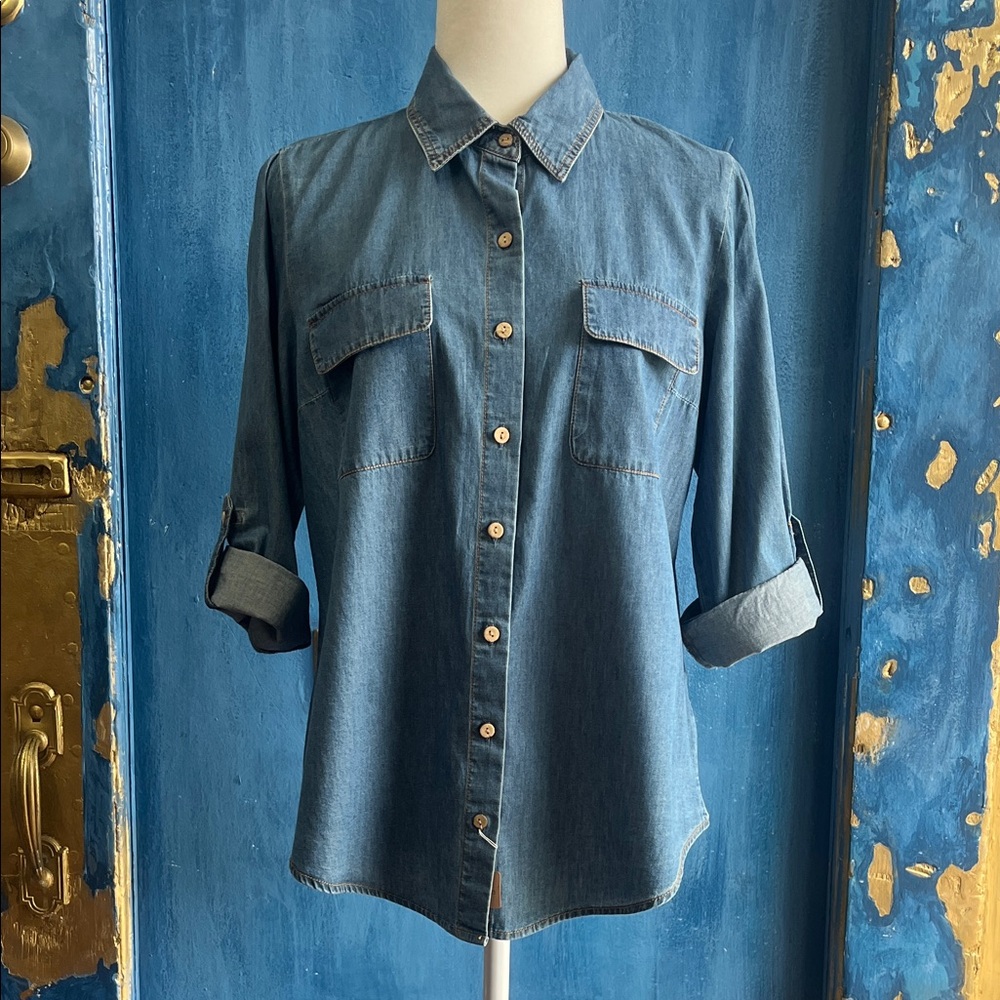 BCX Blue Casual Button Down Shirt